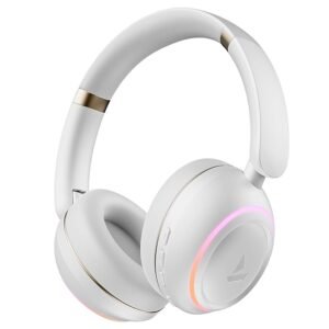 boAt Rockerz 480, RGB LEDs,6 Light Modes, 40mm Drivers,Beast Mode, 60H Battery, ENx Tech, App Support, Bluetooth Headphones, Wireless Over Ear Headphone with Mic (White Sabre)